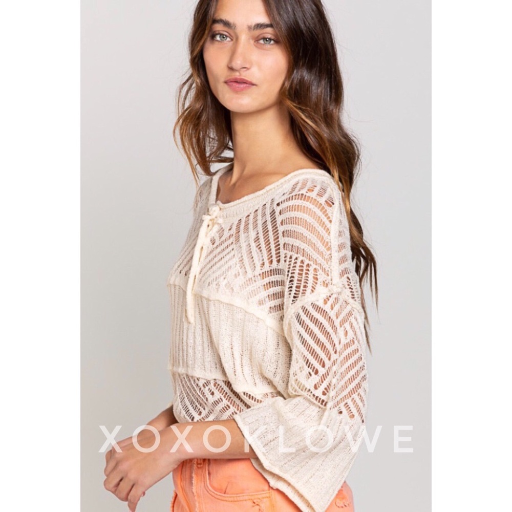 POL Ivory Summer Knit Top Button Neck Relaxed Fit - Picture 7 of 13
